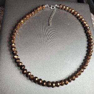 Handcrafted Metallic Bronze Faceted beaded adjustable necklace